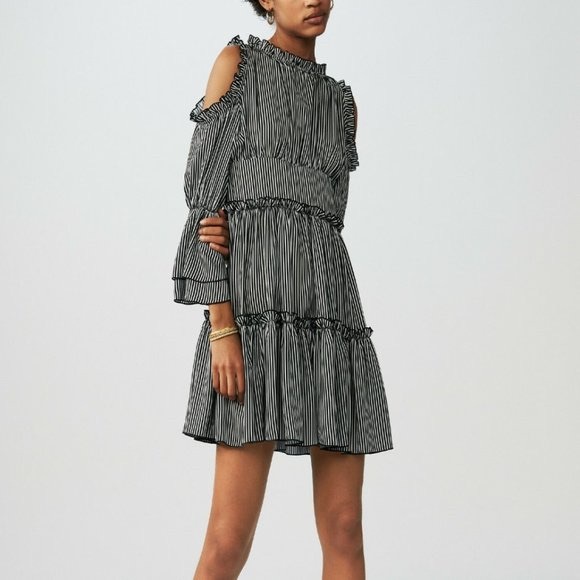 MAJE BLACK AND WHITE DRESS WITH SHOULDER CUTOUT - Picture 2 of 2